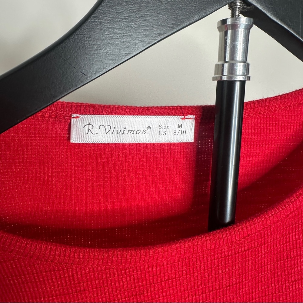 Red Tie-Front Long Sleeve Mini Dress - Picture 2 of 4